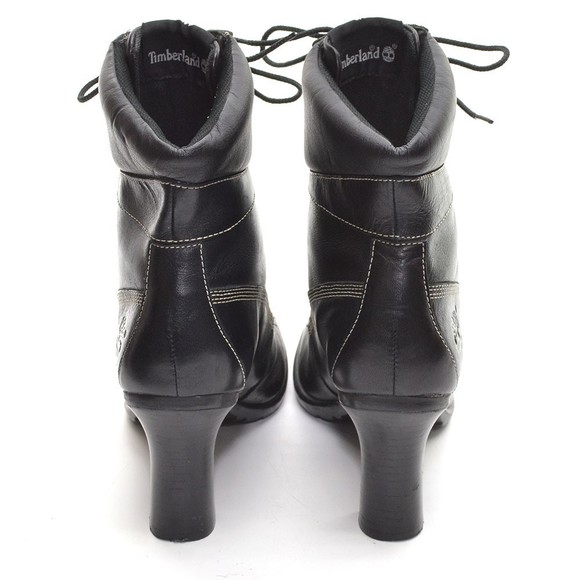 Timberland Black Leather Lace Up Heeled Booties 10 M - Picture 5 of 7